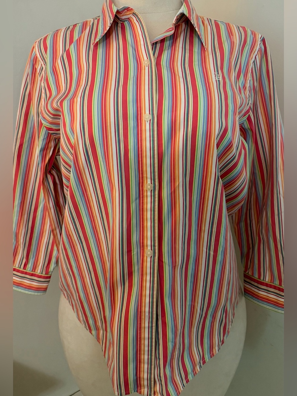 Lauren Ralph Lauren XL Multicolor Striped Cotton Button Up Shirt Preppy Y2K